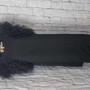 Entro Black Ruffle Sleeve Textured Shift Dress Tulle Statement Large NWT